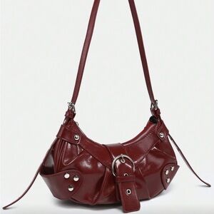 Burgundy Red Leather Shoulder Bag - Stylish Hobo